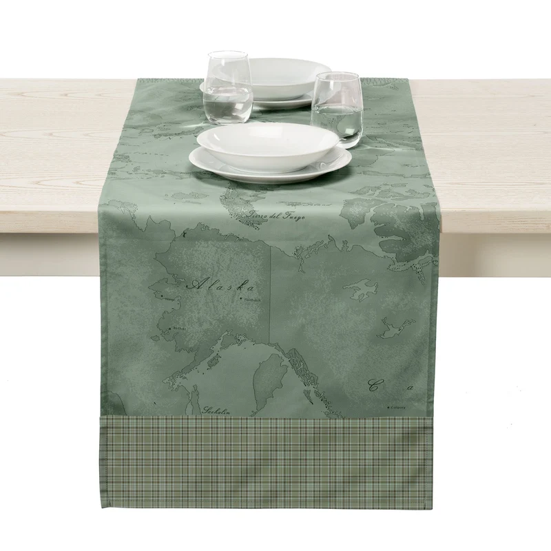 Runner tavola Geo Tartan Green in Cotone
